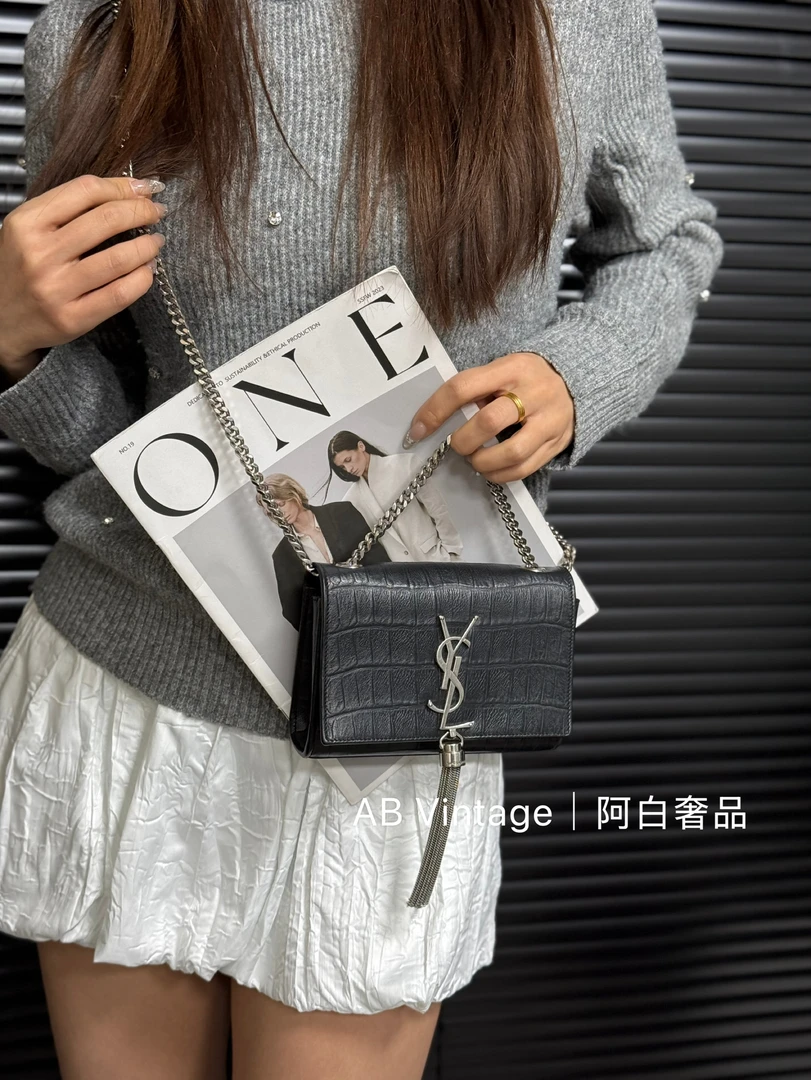 95新 YSL/圣罗兰 阿白奢品/YSL 鳄压纹流苏kate包