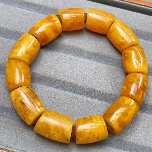 蜜糖色瑕疵蜜蜡妖孽白花满蜡13➕马蹄珠手串（1128号）