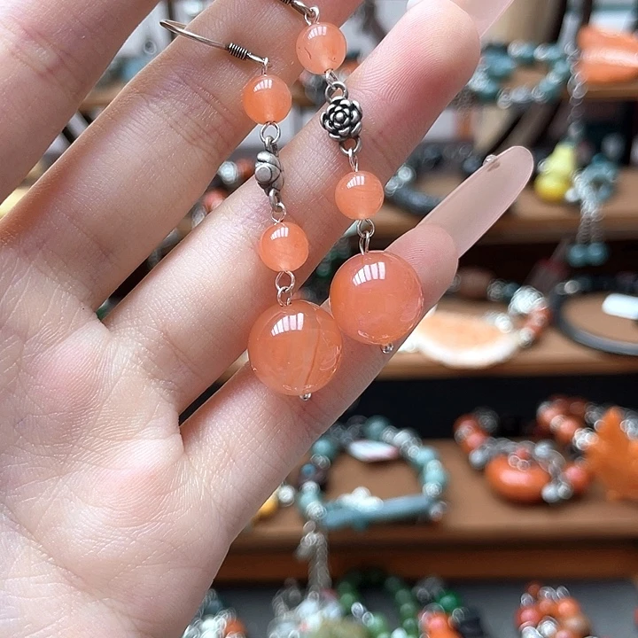 合金耳钉玛瑙/玉髓饰品