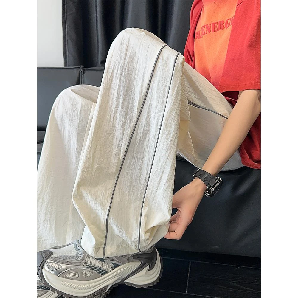 冰丝速干条纹裤子男夏季户外青少年垂感运动裤ootd穿搭弯刀直筒裤