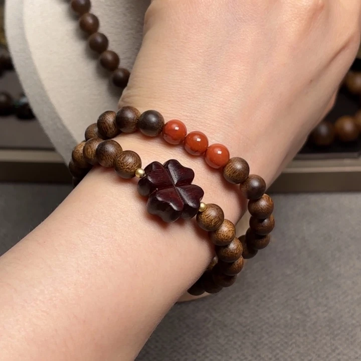 手串沉香越南芽庄紫棋0.8设计➕紫檀四叶草设计