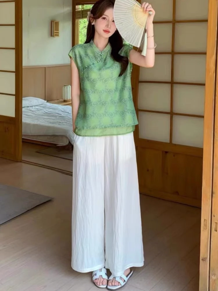 邹先森25103-30夏季新款新中式无袖提花两件套