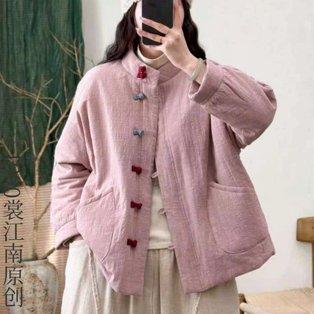 椿和棉衣【小红豆】国风棉衣高品质加厚亚麻彩扣棉服外套女上衣文艺