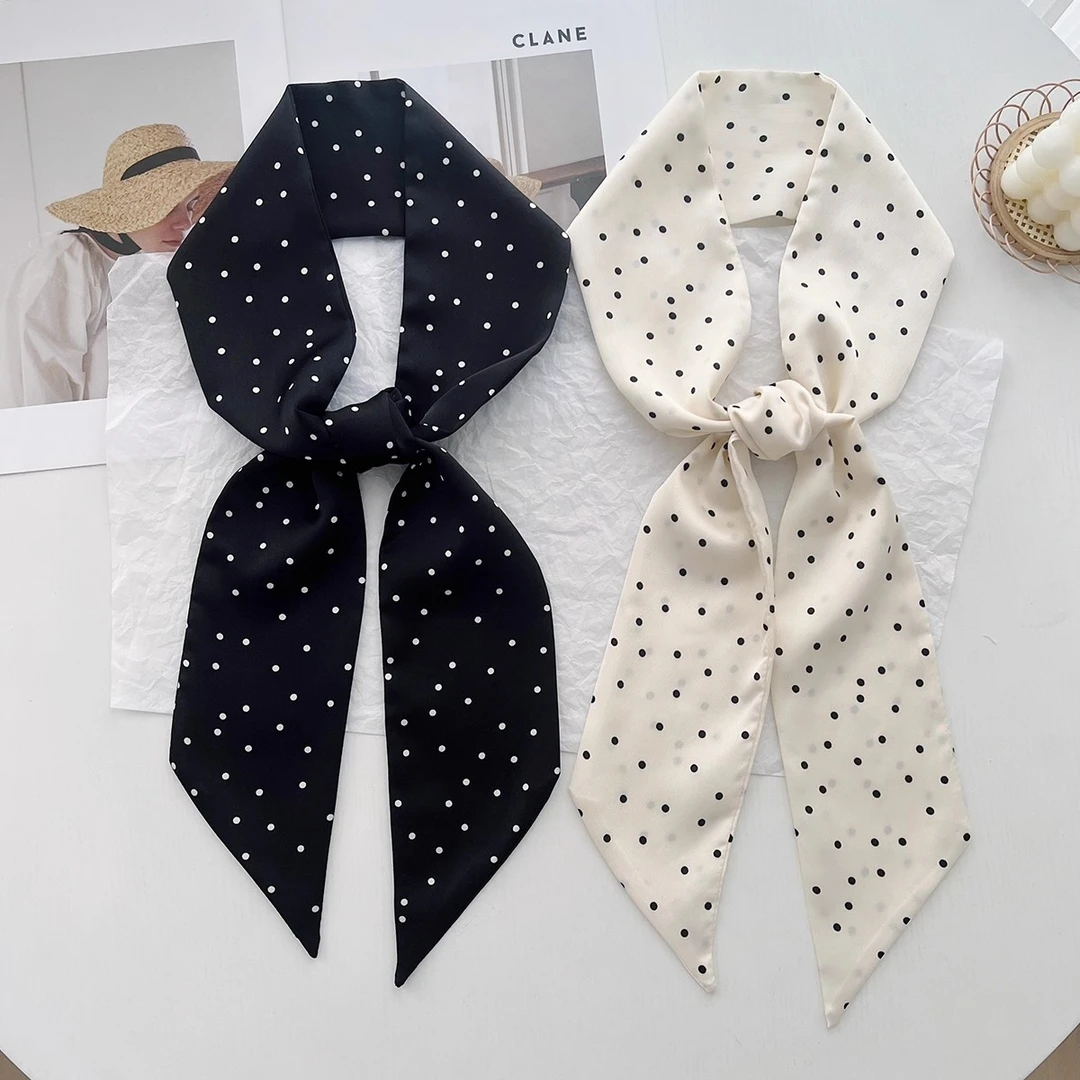韩系波点围巾长条丝巾2025新款秋季搭配高级感系脖子配饰丝带脖饰