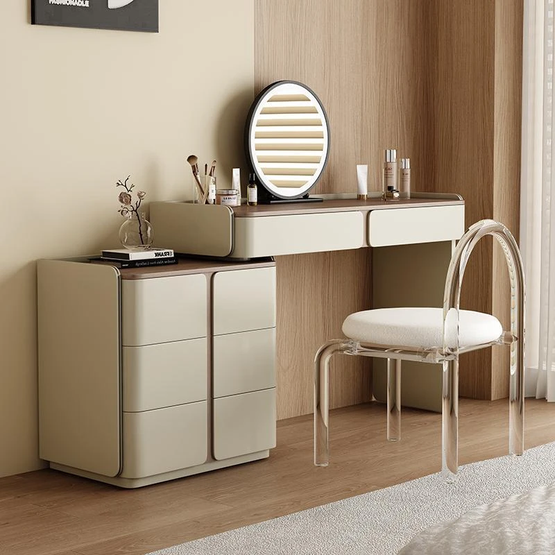 2024新款轻奢梳妆台卧室化妆桌意式极简收纳斗柜一体实木北欧