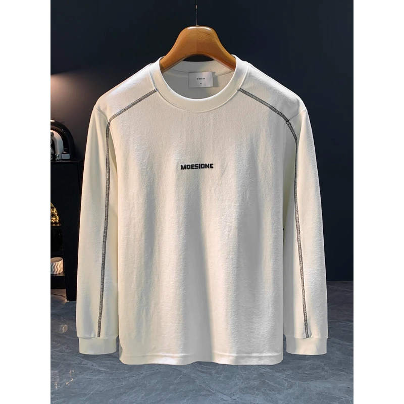 长袖T恤男美式春秋季300g重磅打底衫简约百搭上衣服男装圆领卫衣