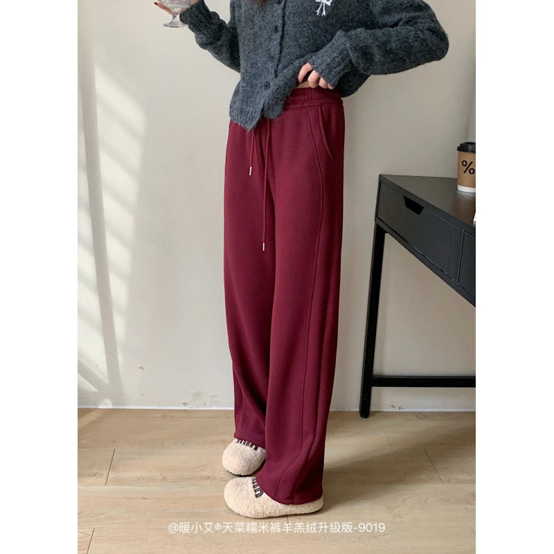 142L9019“巨窄版”羔毛绒升级款2024秋冬高腰宽松加厚加绒休闲裤