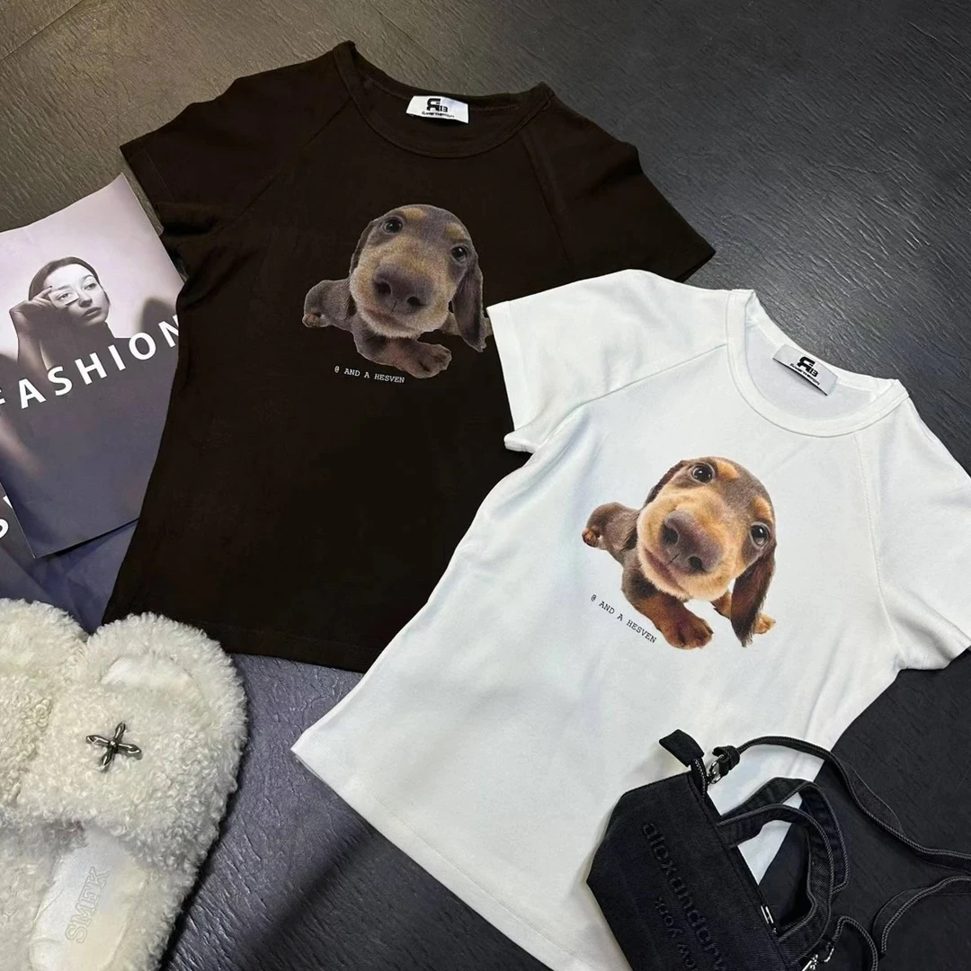 9891新款舒适狗狗印花图案短袖T恤(衣长57左右)