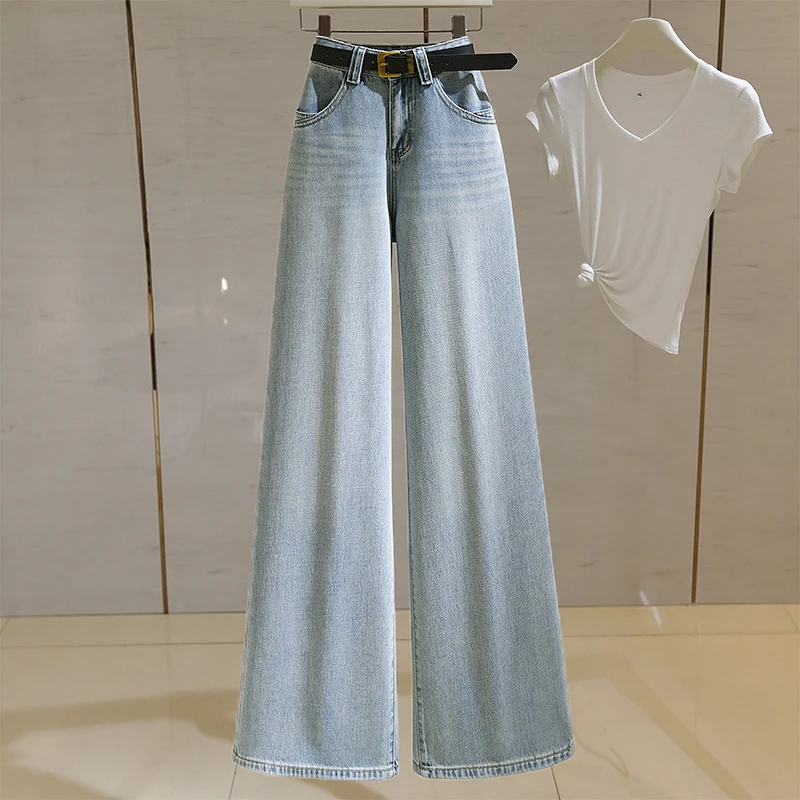 复古港味高腰阔腿牛仔裤女2025春季新款宽松直筒显瘦垂感拖地裤子