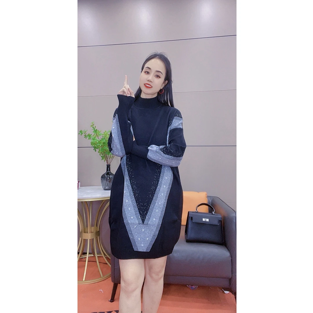 3707 新款高端洋气显瘦针织大码连衣裙