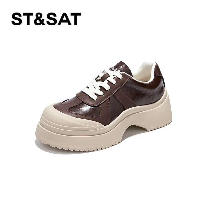 St&Sat/星期六时尚百搭夏季真皮春季厚底圆头系带复古低帮秋季