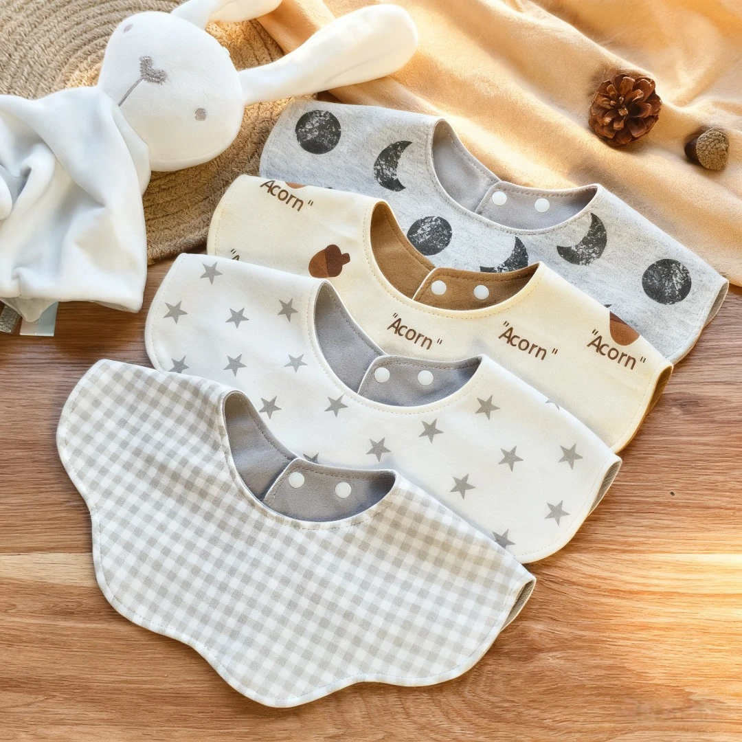 婴儿防水口水巾纯棉a类秋冬ins风新生儿围嘴宝宝双面韩版饭兜围兜