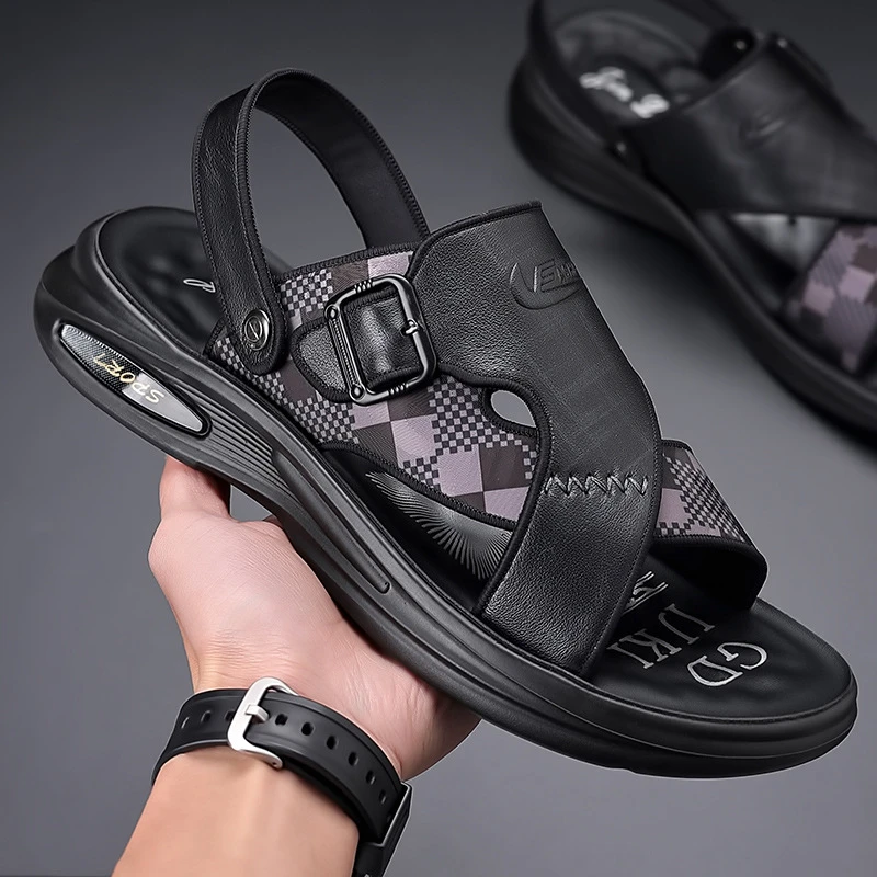 爱赫蒙2025夏季头层牛皮凉鞋高档拖鞋男士2025新款爆款开车沙滩鞋