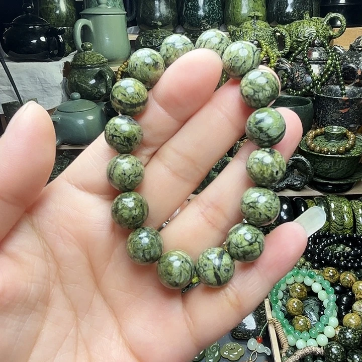 蛇纹石玉未镶嵌珠宝半成品藏玉药王石网格福利款1.2手串