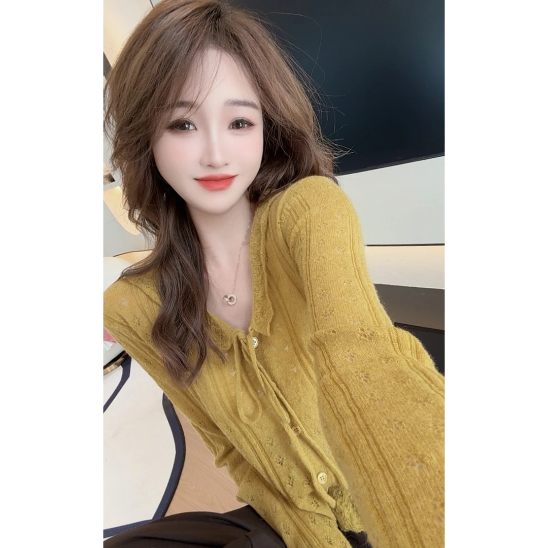 【陈陈私服】洋气设计感镂空长袖针织衫显白显瘦羊驼毛毛衣25081607