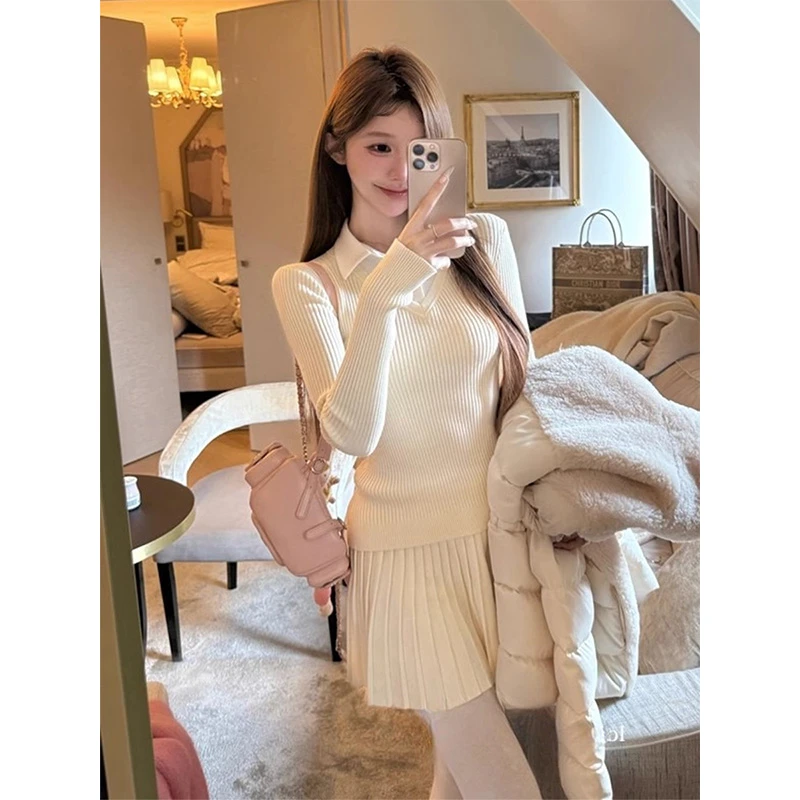 2025学院风针织韩系新款套装秋冬假两件上衣半身裙短款高腰两件套
