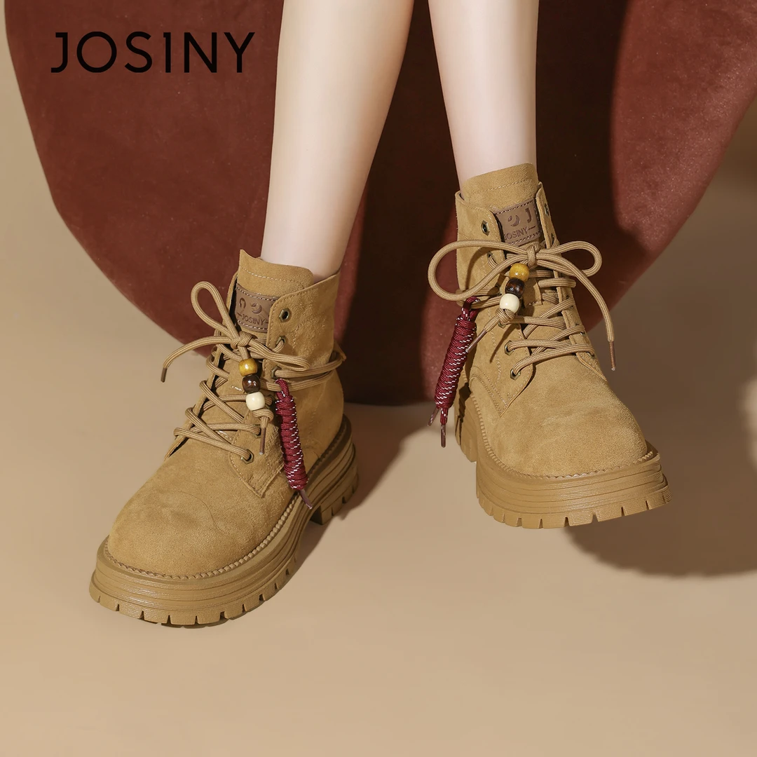 卓诗尼复古时尚厚底马丁靴女2025秋冬季新款英伦风绒面工装风短靴