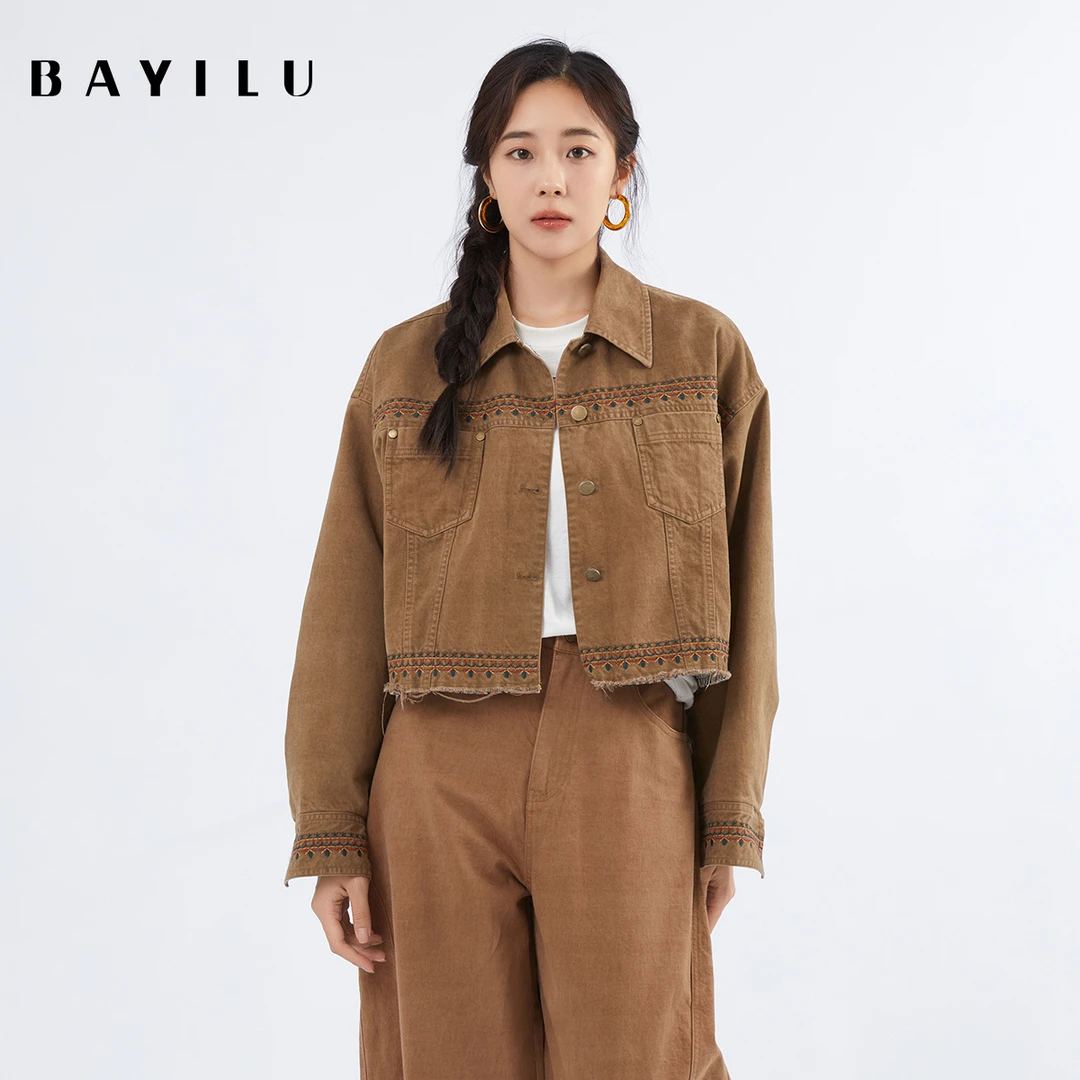 【黄蓉推荐】芭依璐秋季短款复古牛仔外套93W5878
