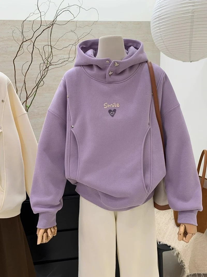 秋冬新款设计感小众休闲连帽卫衣女长袖学院风减龄百搭宽松上衣潮