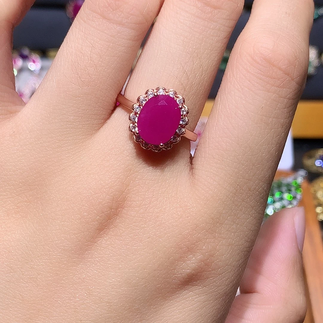 红宝石戒指银S925镶嵌