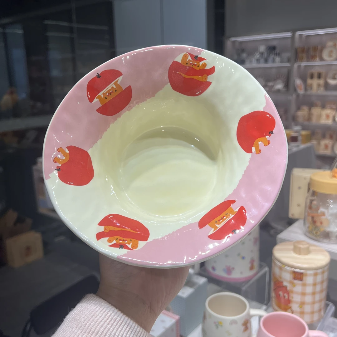 【ZY】橘噗噗联名苹果系列少女心8英寸汤碗可爱陶瓷斗笠碗面碗