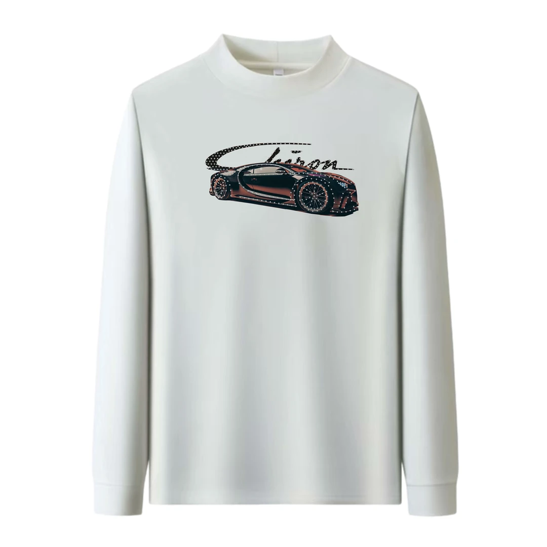 跑车烫钻潮牌卫衣春秋冬德绒打底衫男半高领保暖上衣秋加厚可外穿