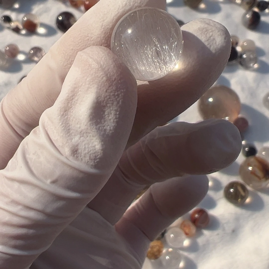 水晶白兔毛12mm打孔定制不退换未镶嵌a*n