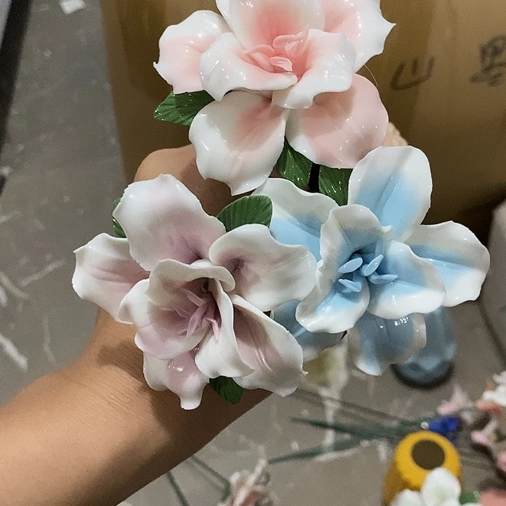 瓷片纯手工陶瓷花摆件瑕