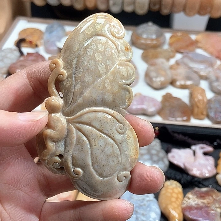 颈饰未镶嵌硅化珊瑚（珊瑚玉）