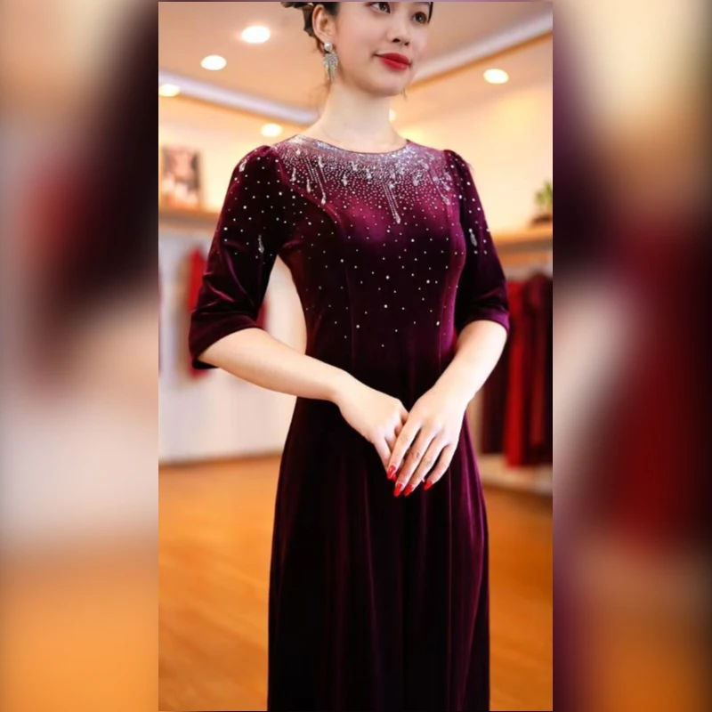 气质显瘦长裙夏季七分袖常规连衣裙修身喜婆婆妈妈装2025新款爆款