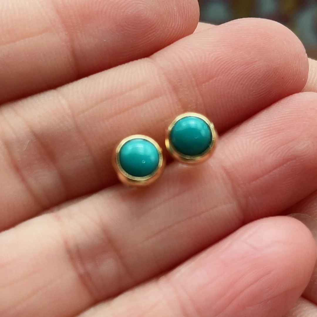 绿松石耳饰银S925镶嵌