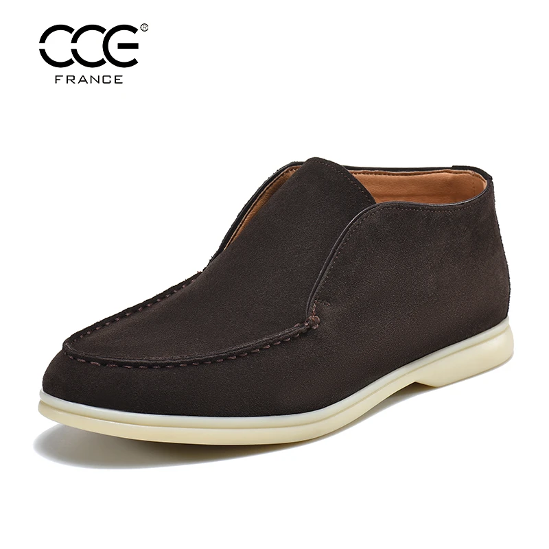 CCE乐福鞋男士冬款真皮绒面中帮舒适潮流一脚蹬牛皮休闲鞋T2509L