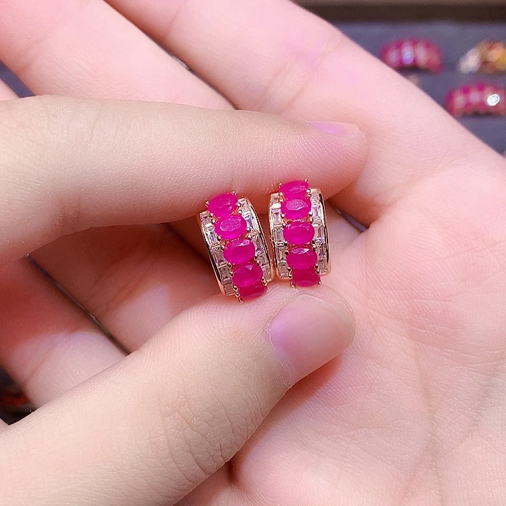 耳饰红宝石银S925镶嵌