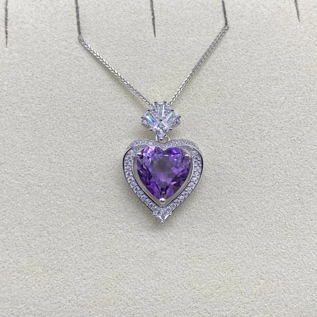 爱心天然紫水晶吊坠（不含链）s925银主石10*10mm 海洋之心时尚百搭