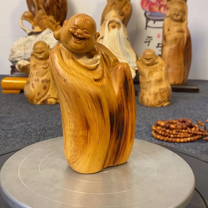 柏木崖柏弥勒佛摆件根雕工艺品
