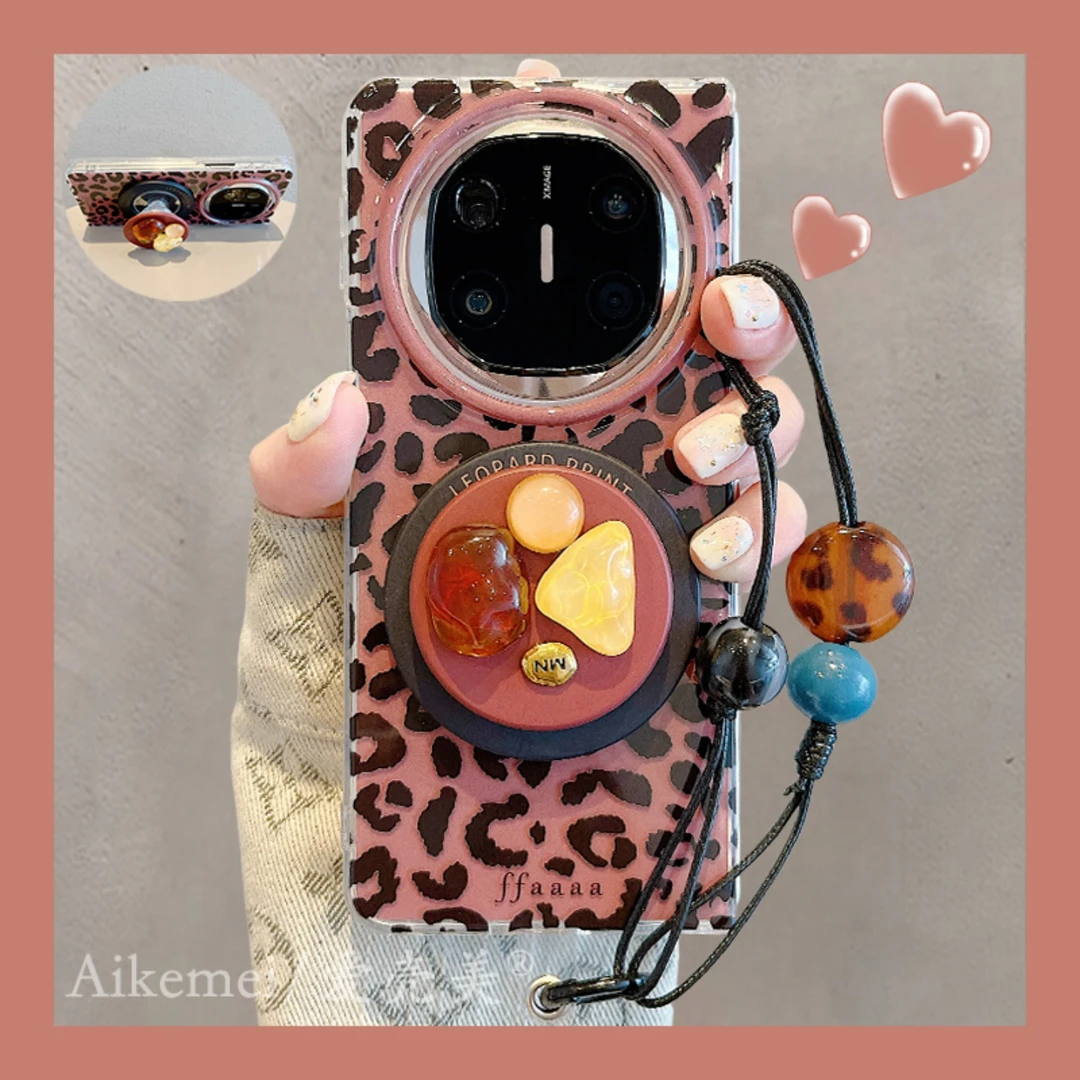 适用华为mateX6折叠屏手机壳MateX5典藏版豹纹立体X3宝石磁吸支架