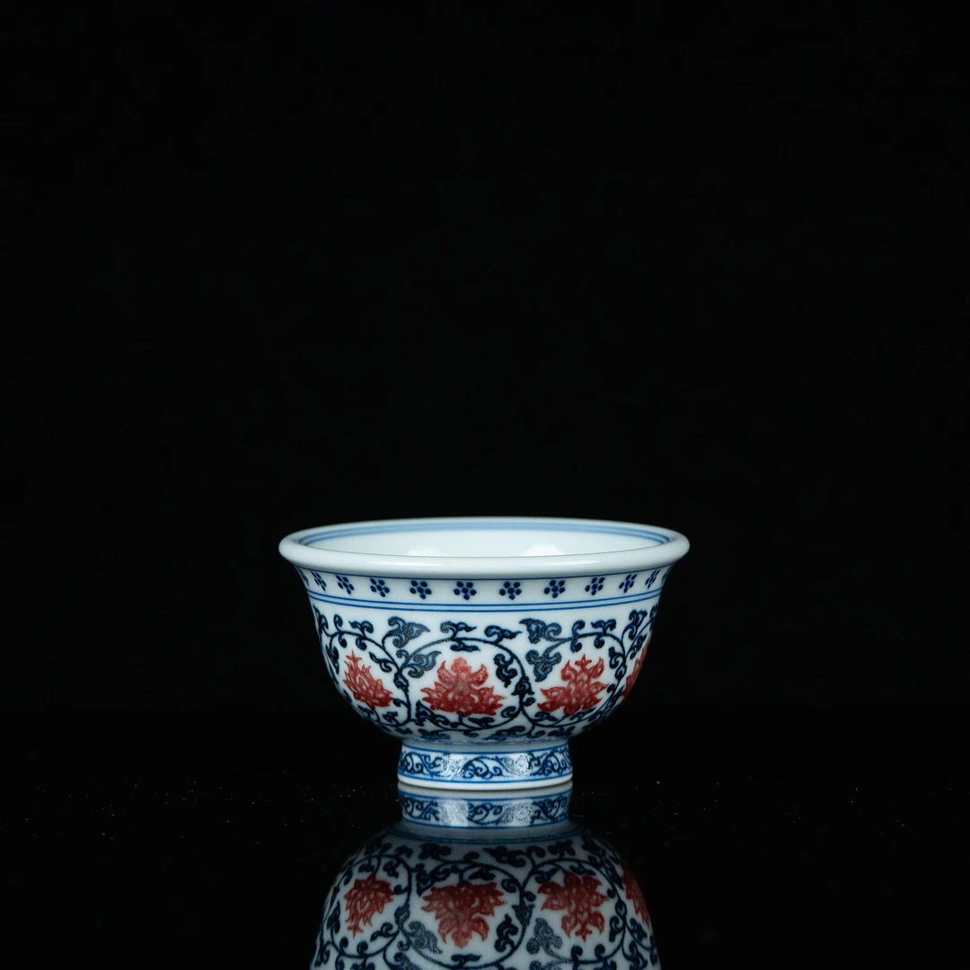 【利贞】青花缠枝莲釉里红压手杯 瓷器主人杯 约100cc 纯手绘制YGT