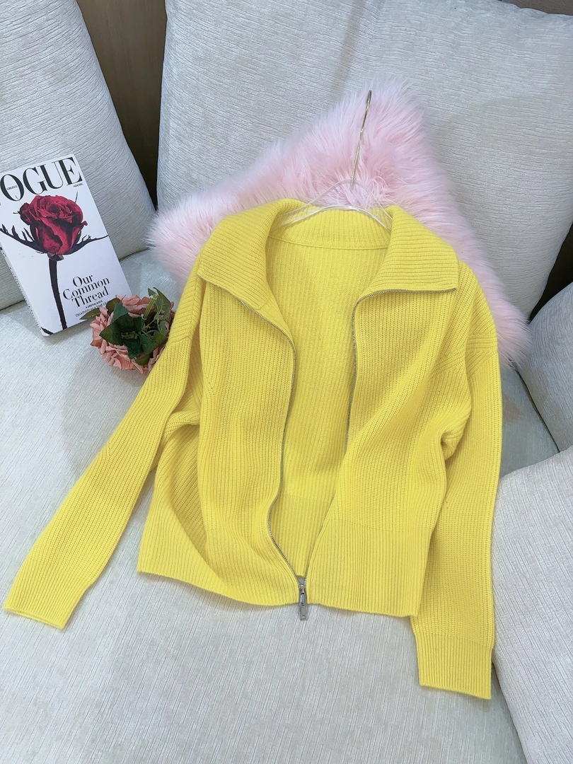 DC【琥珀松林】网红洋气针织时尚百搭翻领拉链秋冬外套