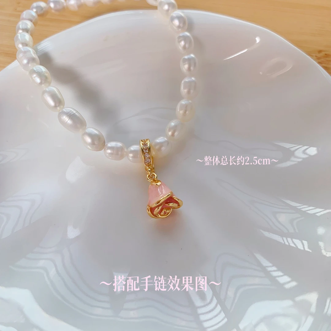 铜合金吊坠 745 小粉花油画万能扣吊坠