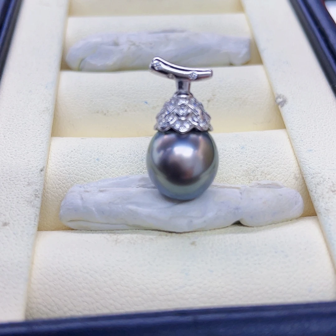 银S925镶嵌吊坠(不含链)海水珍珠大溪地海水珍珠吊坠10-11