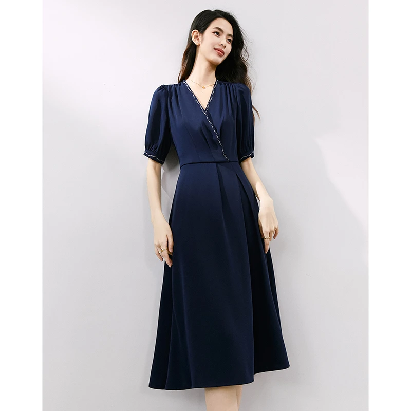 【断码清仓】2025夏裙子V领短袖连衣裙25031144