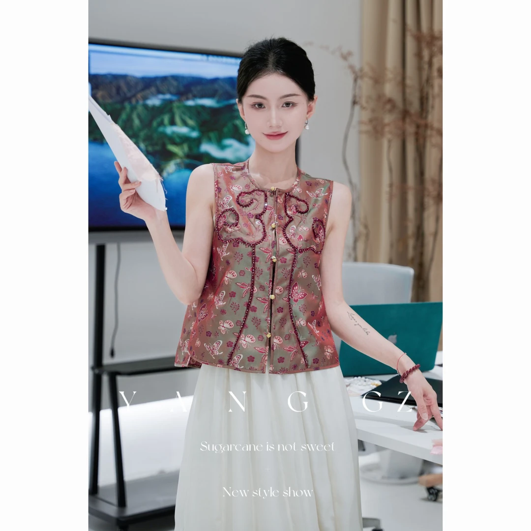 YANG GZ【青铜神树】新中式蝴蝶纹圆领开衫马甲女 GZ5152GL656065