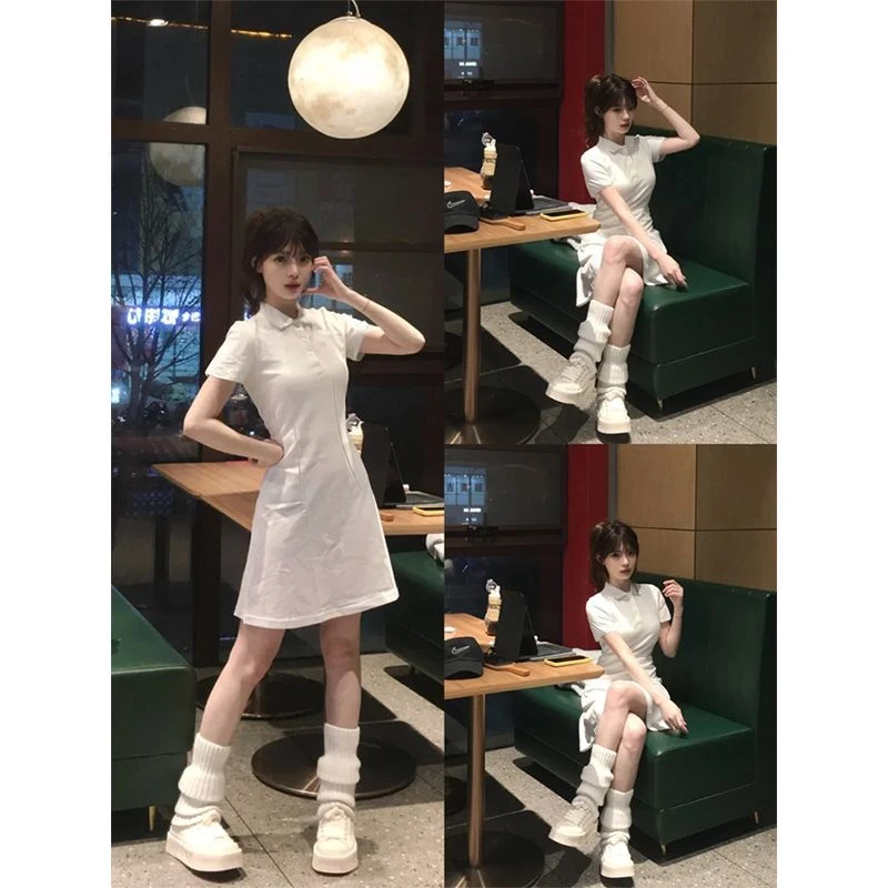 白色polo连衣裙女夏日绝美小裙子收腰修身包臀裙掐腰短裙初夏穿搭