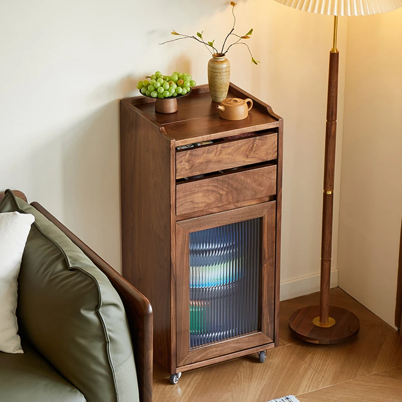 苏作集北美黑胡桃木移动茶水柜简约家用实木茶边柜北欧客厅轻奢