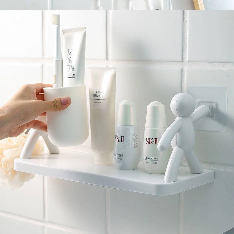 小人置物架卡通免打孔置物架卫生间浴室化妆品收纳架调料罐整理架