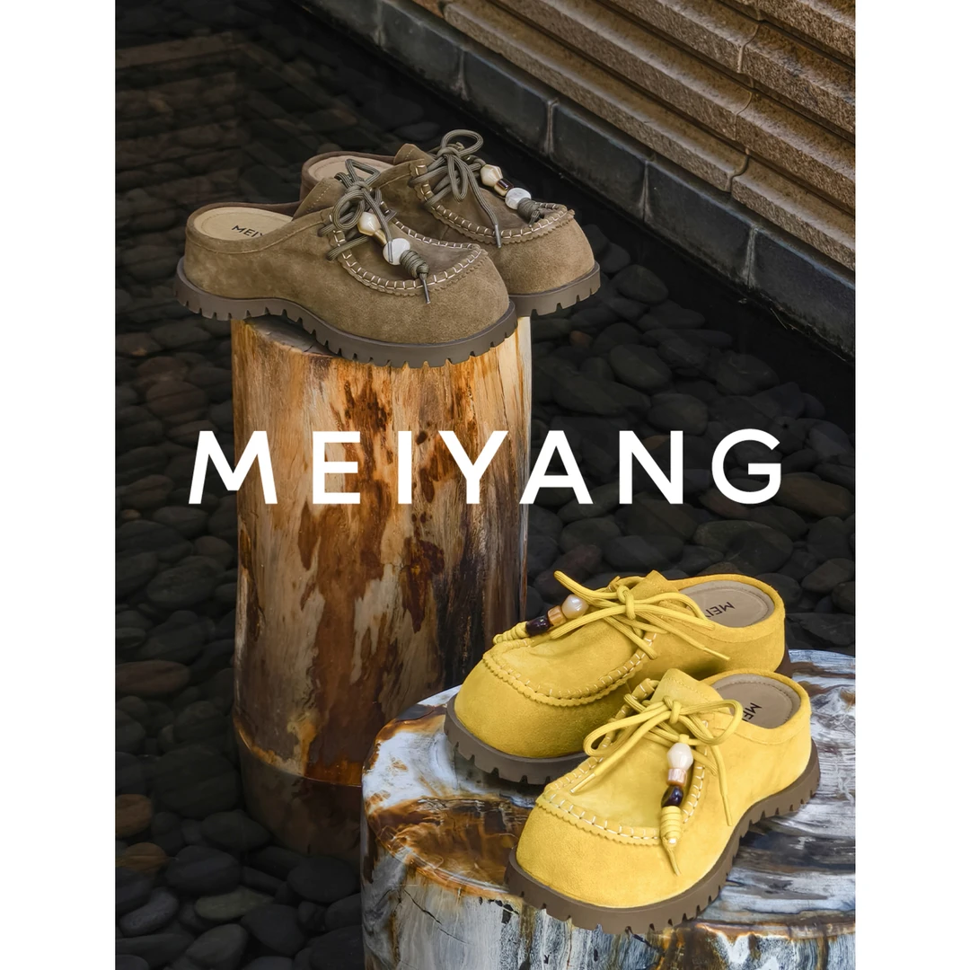 美洋MEIYANG【商场同款】佩奇二号半拖 牛反绒串珠勃肯大头靴夏季