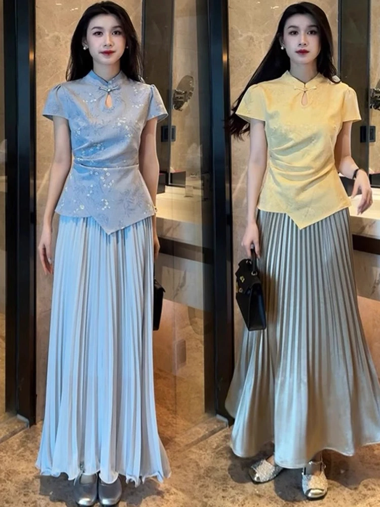 套装女夏季新款洋气质显瘦国风盘扣甜美可爱风格甜美可爱风格衣服