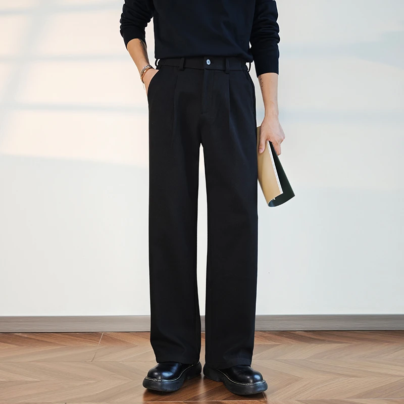非写高腰休闲裤男厚款直筒长裤秋冬新款宽松垂感高级感男士西裤子