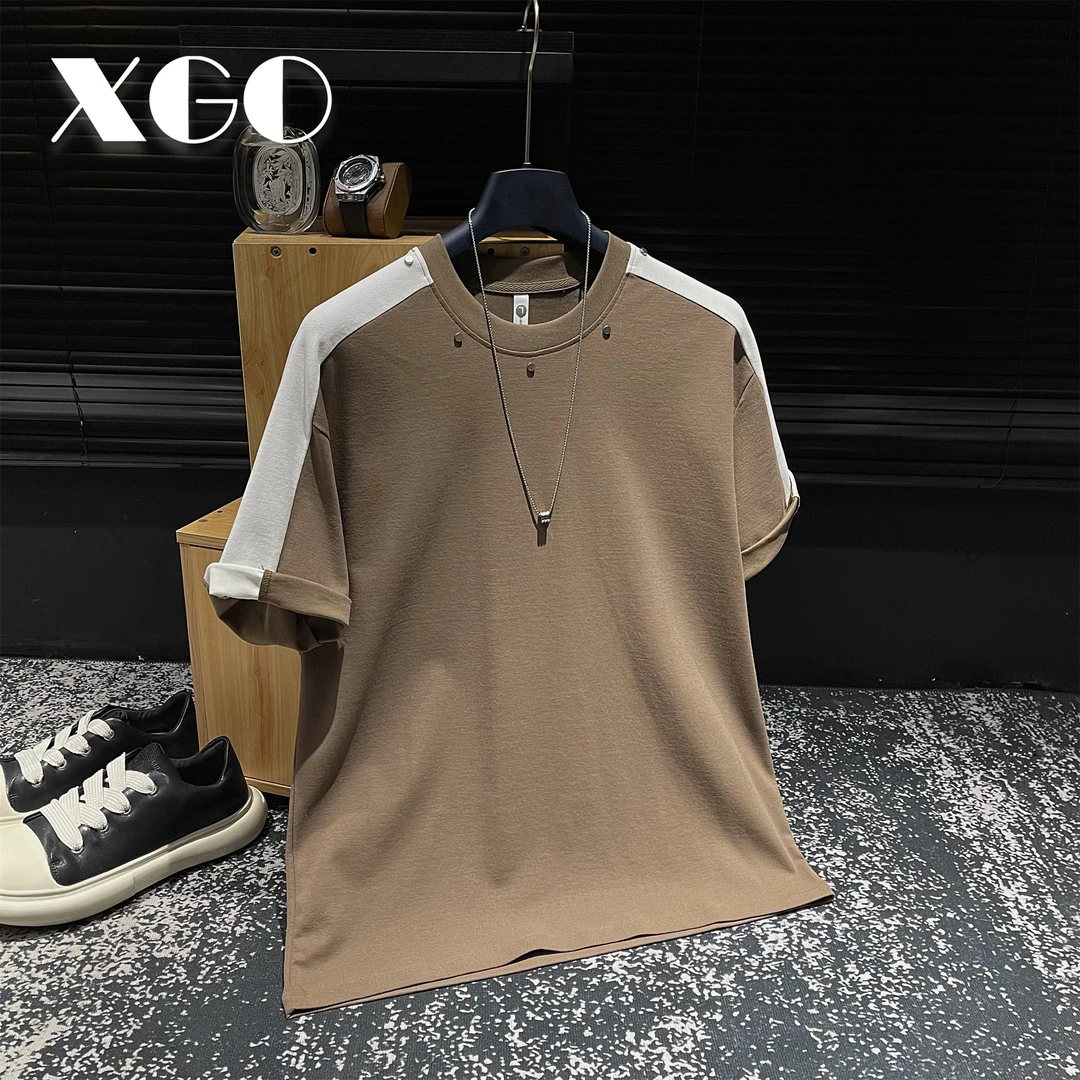 【XGORAD】夏季新款原创重磅撞色金属铆钉设计潮流冰感棉圆领短袖男