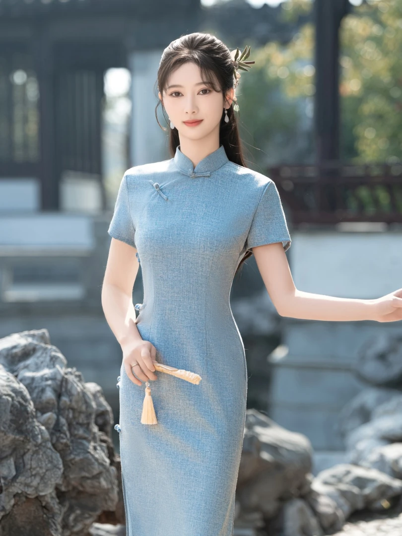 003夏季新款民国风素雅气质显瘦旗袍